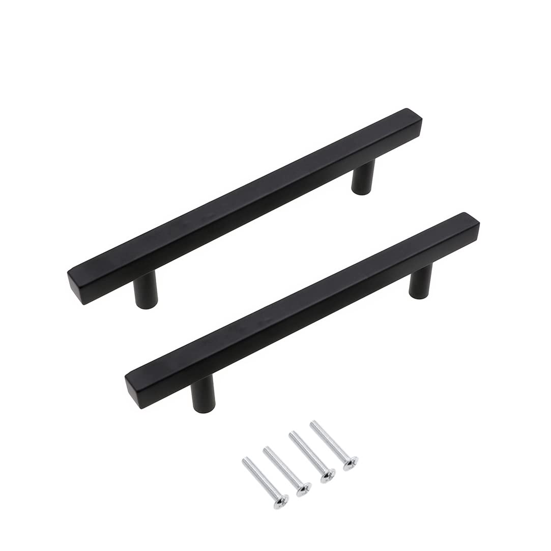CONPHERON 2 Pcs Black Kitchen Cupboard Handles Stainless Steel T Bar Cabinet Handles Square Matte Black Drawer Handles Door Handles Furniture Pulls 192mm