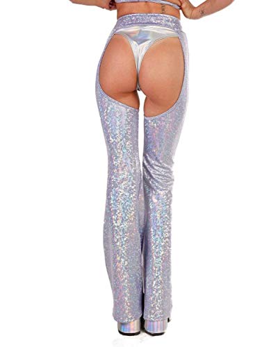 iHeartRaves Soul Sparkle Holographic High Waisted Chaps (Lavender, Medium) - Thumbnail 4