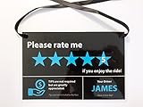 (Set of 2) Uber Lyft Tips + 5 Stars Rating Sign Car Headrest Display Cards - Custom Made with Your Name