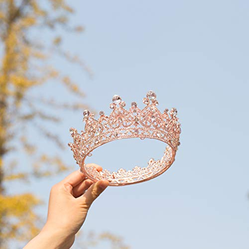 JOYPEA Crown Women Girls Rhinestone Womens Vintage Rose Gold Tiara Queens Birthday Pageant Costume Crown Bridal Crowns For Wedding