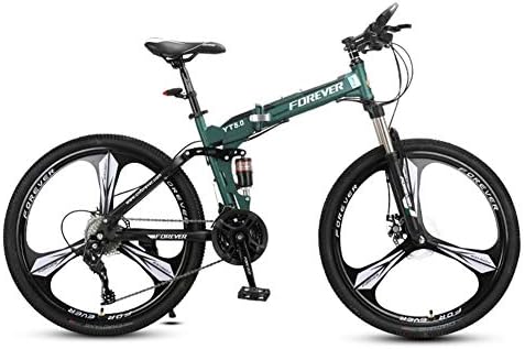 Folding Mountain Bike,26" 21 Speed Front And Rear Double Suspension Bicycle High Carbon Steel Frame Kickstand with Double Disc Hydraulic Brake