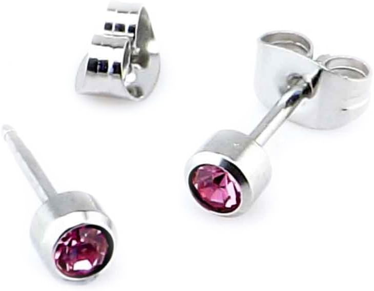 Pink Crystal gem Surgical Steel Stud Earrings (Fits Standard Ear Piercing) Gauge 0.7mm