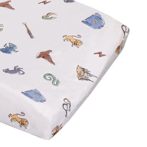 Warner Brothers Harry Potter Welcome Little Wizard Navy, Burgundy, Blue, and White Super Soft Contoured Changing Pad Cover