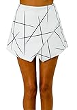 RUIGO Women's High-Waisted Boho Asymmetrical Hem Print Skirt Shorts Skort (M, White)