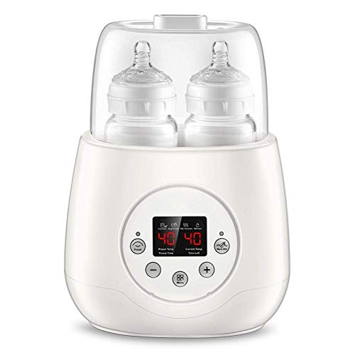 Baby Bottle Warmer & Steam Sterilizer, 5-in-1 Double Bottle Warmer for Breast Milk Formula Baby Food Intelligent Thermostatic System Preset LED Panel Control Auto Shut Off, Bonus Bottle Cleaning Brush