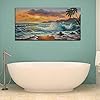 Ardemy Canvas Wall Art Beach Sunset Seawave Tropical Palm Tree Picture Prints, Blue Seascape Beach Large Size Ocean…