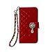 CASELAND Flip Wallet Leather Case with Crystal Camellias Button and Metal Chain for Samsung Galaxy S5, Red