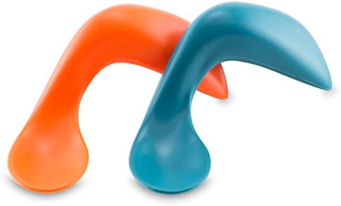 Kizingo Toddler Spoon Two Pack | Curved Self-Feeding Baby Spoon | Right-Handed | Carrot and Blueberry | Eating Utensil