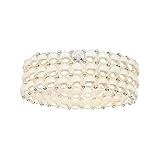 Women's Freshwater Cultured Pearl Bracelet Easy-on Stretch Triple Strand w/ Stainless Steel spacer beads