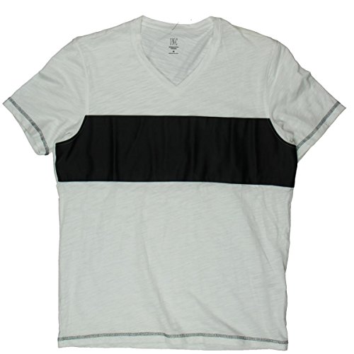 INC Mens Slub Faux Leather Stripe Casual Shirt White L