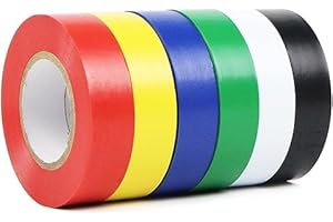 QILIMA Electrical Tape Colors 6 Pack 3/4-Inch by 60 Feet,Lead-Free Flame Retardant Electrical Tape, Adhesive for General Home Vehicle Auto Car Power Circuit Wiring Multicolor (130mic)