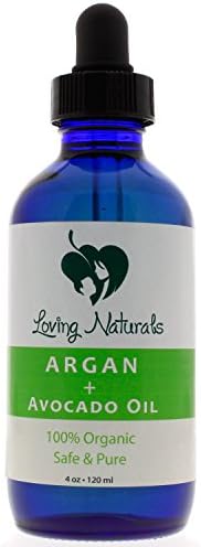 Loving Naturals 100% Organic Argan + Avocado Oil for Face, Hair, Skin and Nails Anti-Aging, Hair Treatment, Protection (4 oz.)