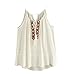 Lisingtool Blouse,Tasselled Drawstring Neck Embroidered Cami Top Tank Tops T Shirt (X-Large, Beige)