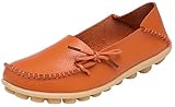 Serene Womens Orange Leather Cowhide Casual Lace Up Flat Driving Shoes Boat Slip-on Loafers - Size 9