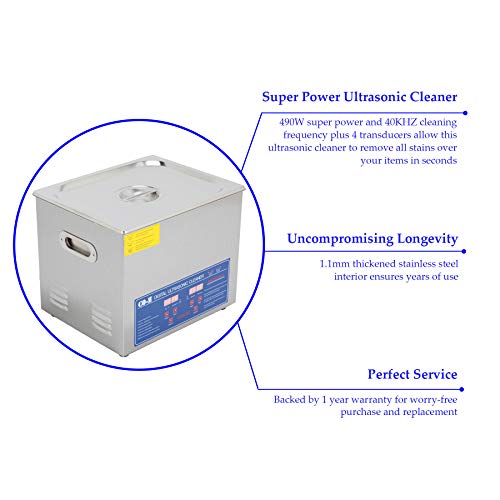 10L Ultrasonic Cleaner with Digital Timer & Heater, Professional Ultrasound Jewelry Cleaning Machine for Parts Denture Ring Watch
