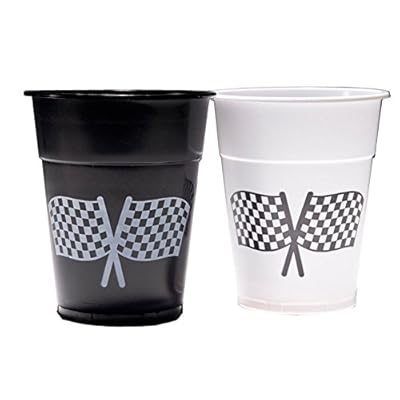 Disposable Plastic Cups With Checkered Flags 12 Pack