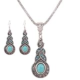 Malltop Women Exotic Butterfly Turquoise Tassel Pendant Bib Chain Necklace Earrings Jewelry Set (Gourd)