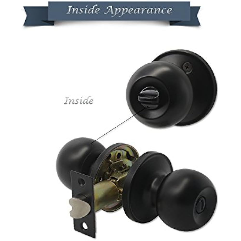 Privacy Door Lock Storage Room Bathroom Keyless Lockset, Round Knob Set