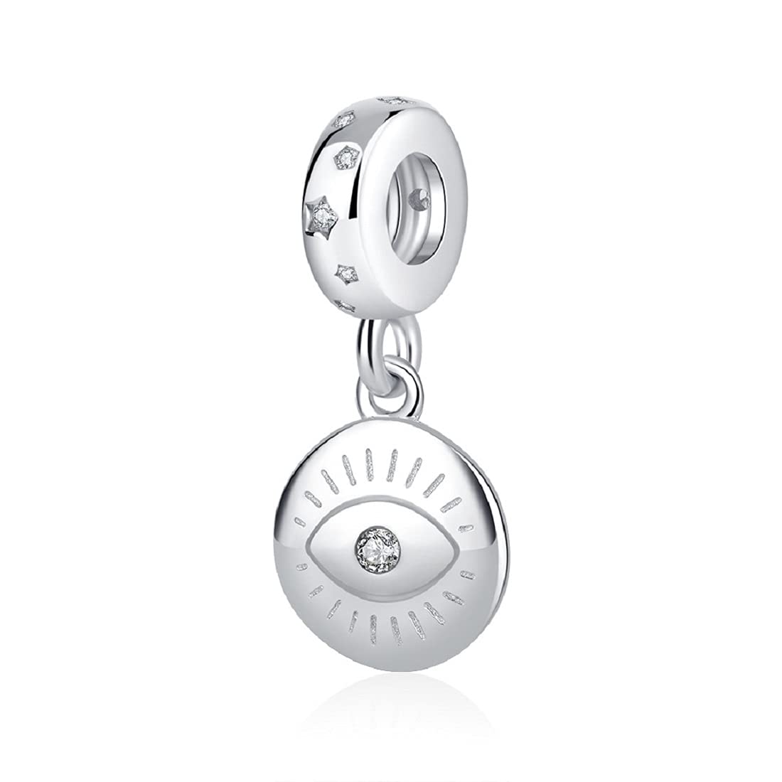 FeatherWish Lucky Hamsa Evil Eye Charm 925 Sterling Silver Star Family Protection Travel Holiday Dangle Pendant Fits And Compatible With Pandora Bracelets Gift For Wife Sister Daughter Birthday