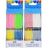 120 Spiral Birthday Candles 60 Pastel and 60 Spiral Brights