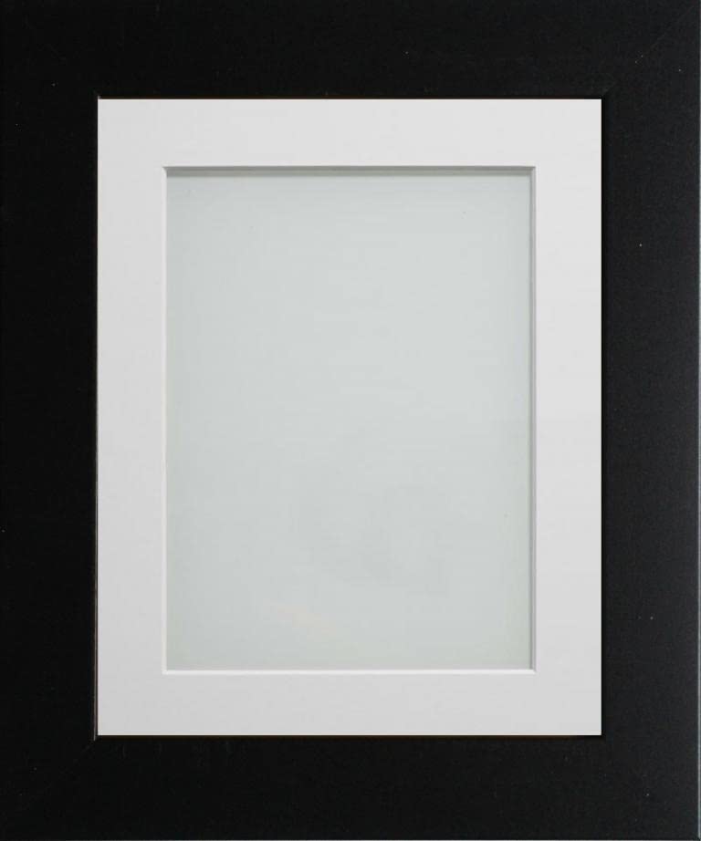 Frame Company Watson Matte Black Picture Photo Frame fitted with Perspex, 16x12 inch with White Mount for image size 12x8 inch