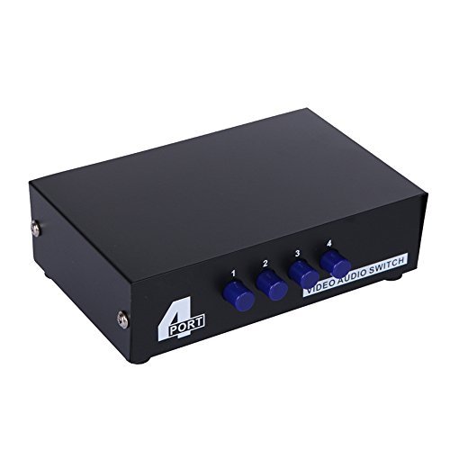 Iseebiz Audio Video RCA Switch, 4 in 1 Out 4-Way AV Switch, Composite Video L/R Audio Selector, Metal Housing RCA Switcher for STB DVD DVR Analog TV Game Consoles Projector Home Speaker in Education
