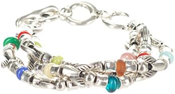 Handmade Multi-strand Multi-color Beads/Fish Tails Bracelet Adjustable BRA-74 Silver Plated