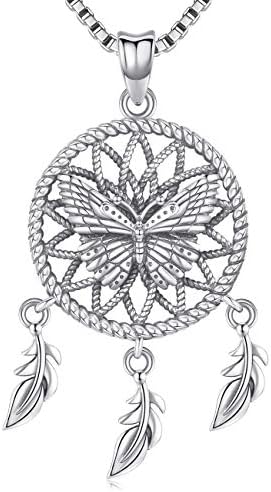 Silver Necklace for Women Girls, Dreamcatcher Feather Pendant, Oxidation Effect Jewellery Gift - Come with Delicate Box