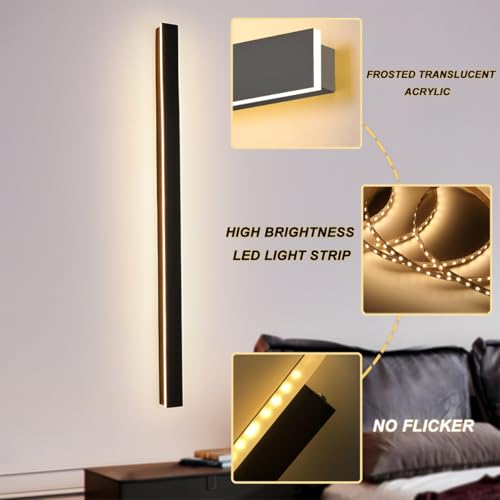 ZTWLEED Dimmable Indoor Wall Light, 44W Modern Wall Lamp with Remote Control 2.4GHz, 3000K-6000K Adjustable Acrylic Wall Light for Bedroom, Living Room, Hallway, Stairs, 120 cm, Black, 110-240 V
