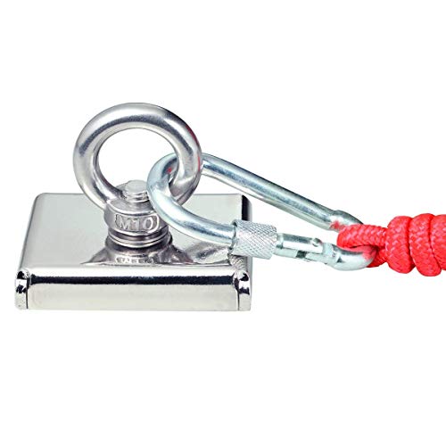 Wukong Square Neodymium Fishing Magnets, Super Strong 242 LBS Pulling Forces Rare Earth Magnets with Eyebolt for Retrieving in River and Magnetic Fishing(L2.95'' X W2.16'' X T0.6'' SNN75)