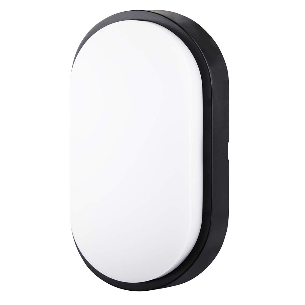 14W LED 4000K IP65 Flush Wall Mounted Oval Bulkhead Light Fitting with Black Trim - Perfect for Indoor, Outdoor, Bath, Kitchen, Hallway, Corridor, Utility, Garden, Shed, Workshop, Patio etc - 1 pack