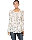 BFF Clothing Womens Long Sleeve Crochet Floral Top Natural