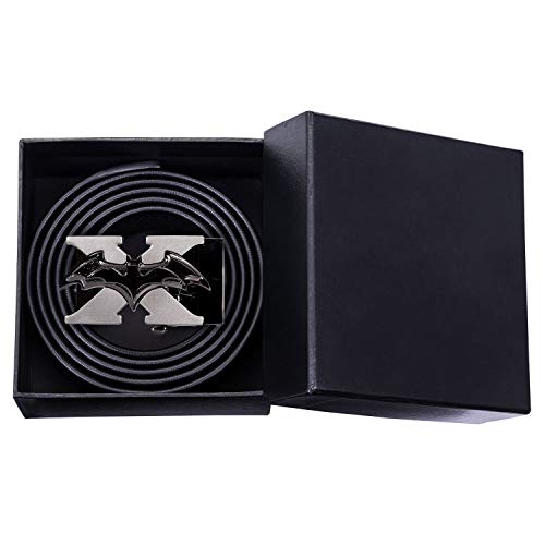 Dubulle Men Designer Belt Genuine leather Black Batman Fashion Adjustable Sliding Automatic Buckle for Casual Party Cool Gift