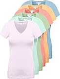 TL Women's 4 or 6 Pack Comfy Basic Cotton Short Sleeves Solid V-neck T-shirts