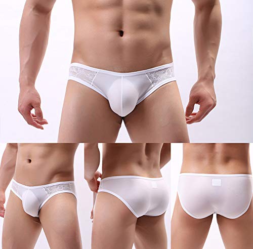 KAMUON Men's Sexy Lace Splice Silky Smooth Quick Dry Briefs Underwear Panties (L : Waist 34"-36", 7 Pack-Multicolor #3)