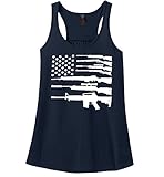 Comical Shirt Ladies Gun American Flag Shirt Patriotic USA Pride Tee Racerback