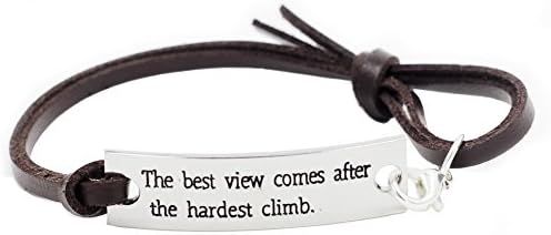 'The Best View Comes After The Hardest Climb'- Students Encouraging Quote Saying Words Message Motivatioanl Bracelet Novelty Gifts For Students Girls Children Boys (Brown Strap)