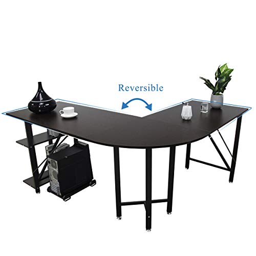 L Shaped Computer Desk - Bizzoelife Large Corner Desk Gamer Laptop Table 67" + 59” with CPU Stand Storage Shelf for Home Office Working Studying Gaming (Coffee)