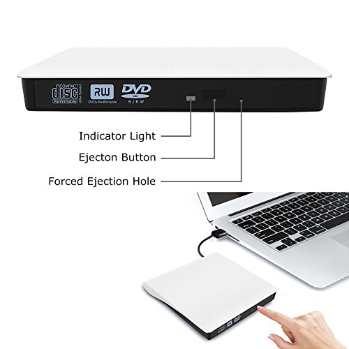 USB 3.0 External DVD Drive,Paragala Ultra Slim External CD Drive Portable CD DVD Player Burner Reader Writer with Built-in Cable,Excellent Optical Drive for Laptop Notebook Macbook and Desktop (White)