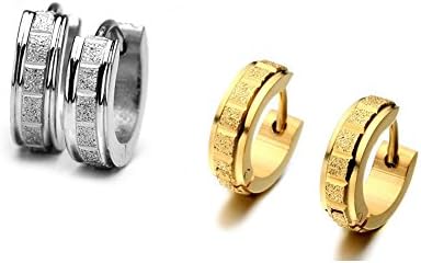 Sirius Jewelry Men's Earrings Rectangle Stainless Steel Huggie Hoop Set, 2pcs