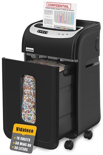 VidaTeco 18-Sheet Paper Shredder for Home Office Heavy Duty | 60-Minute Micro Cut P-4 Security, Auto-Reverse Anti-Jam System, 7.9-Gallon Pullout Bin, Shreds Staples/CD/Credit Cards (ETL)