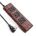 Surge Protector Power Strip 10 ft Extension Cord 3 Outlet 2 USB Desktop Charging Station Fire Proof with Cable Tie Adjustable Voltage for iPhone iPad Computer Home Office Vintage Wood Grain SUPERDANNY