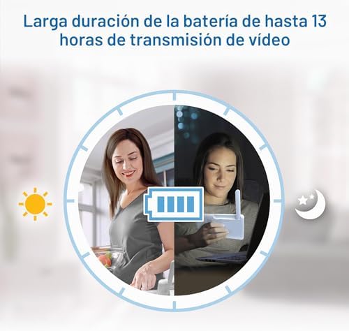 RM7764HD monitor de bebé com acesso remoto WiFi 1080p, panorâmica e inclinação de 360°, ecrã HD 720p 7", visão noturna HD, sons relaxantes, conversa bidirecional