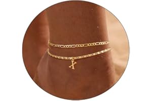 CAROVO Initial Ankle Bracelets for Women 14K Gold Plated Anklets Letter A To Z Waterproof Layered Anklets for Women Summer Jewelry Gifts