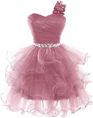 Lilibridal Short Prom Dresses Beaded Puffy One Shoulder Homecoming Pageant Fomal Evening Ball Gowns 083…
