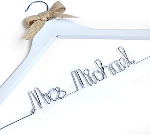 LOVEhandmade Personalized Wedding Hanger, Bride Dress Hanger with Bow, Vintage Wooden Hanger, Wire Name Hanger, Wedding Hanger