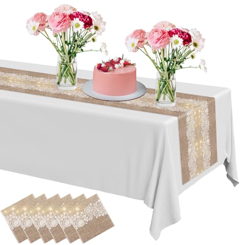Newwiee 6 Pack Plastic Table Runner 14 x 108 Inch Natural Burlap Printed Disposable Runners Table Decoration for Home Farmhouse Kitchen Wedding Holiday Party (Light) at Amazon