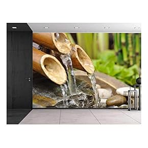 Bamboo Waterfall on a Japanese Garden - Wall Mural, Removable Sticker, Home Decor - 66x96 inches