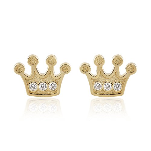 Balluccitoosi cute crown stud earrings -14k solid yello…