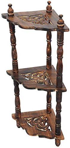 Hindoro Wooden Mini Corner Rack Side Table Wall Shelf (Brown)